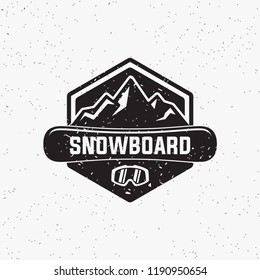 Collection of snowboarding logos. Winter outdoor activity emblems and symbols in retro style. Extreme sport.