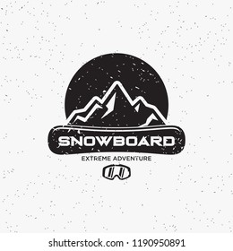 Collection of snowboarding logos. Winter outdoor activity emblems and symbols in retro style. Extreme sport.