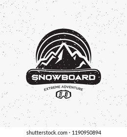 Collection of snowboarding logos. Winter outdoor activity emblems and symbols in retro style. Extreme sport.