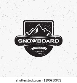 Collection of snowboarding logos. Winter outdoor activity emblems and symbols in retro style. Extreme sport.