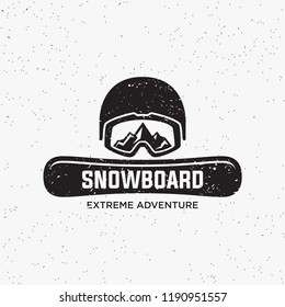 Collection of snowboarding logos. Winter outdoor activity emblems and symbols in retro style. Extreme sport.