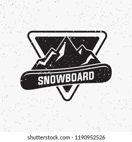 Collection of snowboarding logos. Winter outdoor activity emblems and symbols in retro style. Extreme sport.