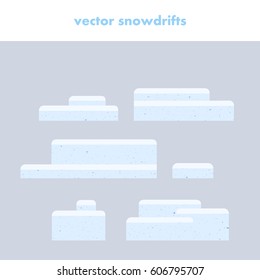 Collection of snowdrifts isolated on gray background, vector illustration. Elements winter decor. Snow cap covering land