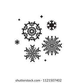 Collection of snowflake icons isolated on white background. Snow flake elements for winter design and decoration. Refrigerator vector symbol or logo set