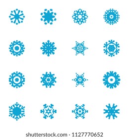 Collection of snowflake icons isolated on white background. Snow flake elements for winter design and decoration. Refrigerator vector symbol or logo set