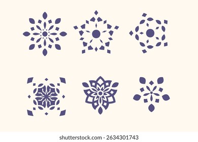 A collection of snowflake patterns isolated on white background. These designs are geometric and decorative, perfect for winter, Christmas, or holiday-themed projects