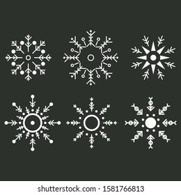 Collection of Snowflake vector design in gold and white color. Snowflake with text design banner. Illustration for decoration, pattern, poster, flyer, social media post