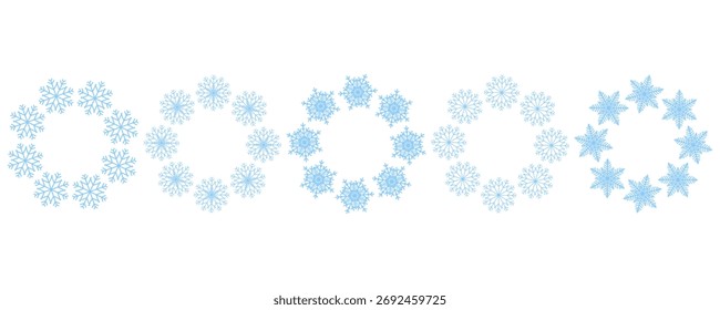 Coleção de molduras de grinalda de floco de neve. Ideal para férias de inverno, Natal, borda de cartão de Ano Novo e decoração festiva. Ilustração vetorial
