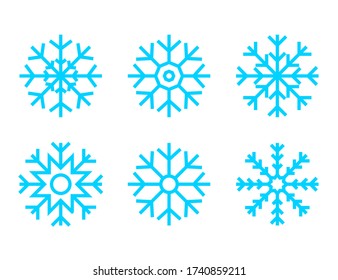 Colección de copos de nieve de estilo plano, ilustración vectorial aislada en fondo en blanco