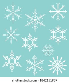 Collection of snowflakes. Flat vector isolates.