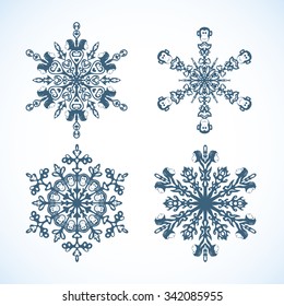 Collection of snowflakes with monkey, the symbol of 2016 new year, vector image