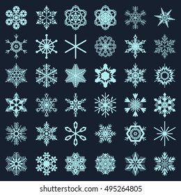 Collection of snowflakes on a dark background. Snowflake vector set