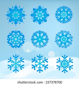 Collection of snowflakes on a winter background. 