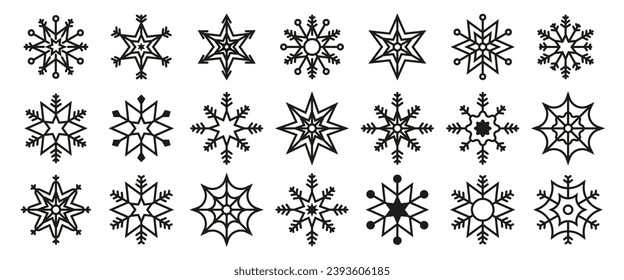 Colección de copos de nieve. Formas de copo de nieve. Ilustración del vector