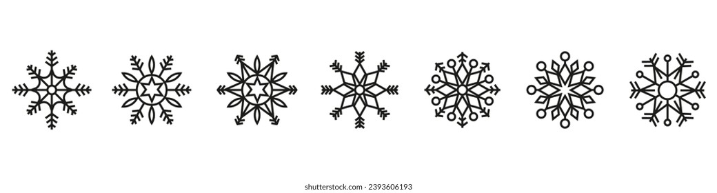 Colección de copos de nieve. Formas de copo de nieve. Ilustración del vector