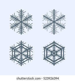 Collection of snowflakes. Winter decorative element. Set of vector snowflakes isolated on blue background.