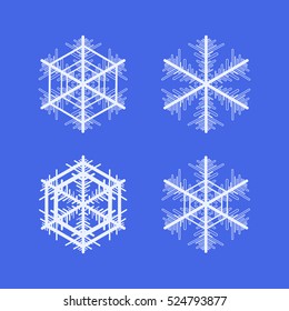 Collection of snowflakes. Winter decorative element. Set of vector snowflakes isolated on blue background.