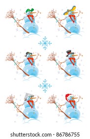 Collection of snowman with caps, vector