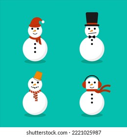 A collection of snowman with hat ,  winter cute christmas snowmen , flat vector illustration. 