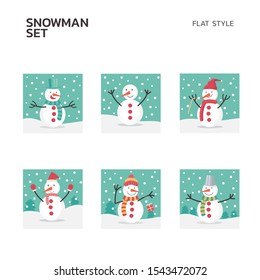 collection of snowman set isolated on white background cartoon flat character style flat vector illustration