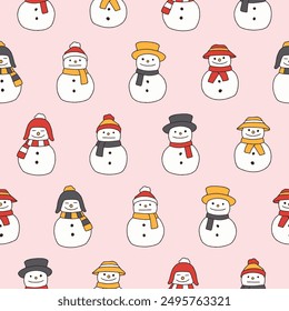 Collection of Snowman Vector Seamless Pattern illustration for Print, Wallpaper, Decoration.