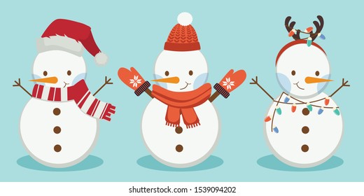 Коллекция снеговиков носит зимнюю тематику. Графический ресурс о зиме и Рождестве для контента, баннера, наклейки и поздравительной открытки.