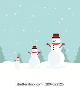 The collection of snowman wear a winter theme. Graphic resource about winter and christmas for content , banner, sticker label and greeting card with Christmas snow background