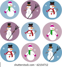 collection of snowmen on blue and purple background-1