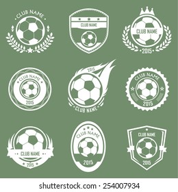 Collection of soccer emblems retro style with green background