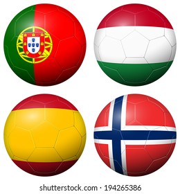 collection of soccer footballs with country flags