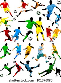 collection of soccer players in different positions (vector);