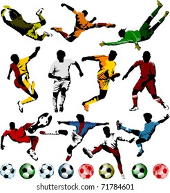 collection of soccer players in different positions (vector);