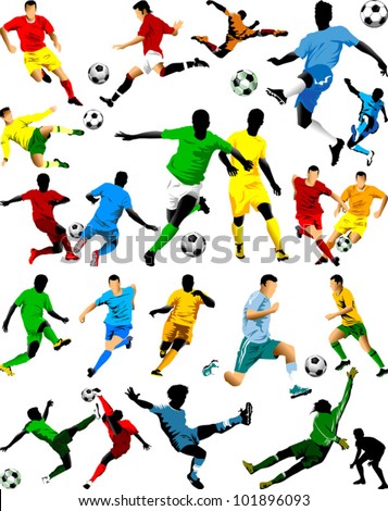 collection of soccer players in different positions (vector);