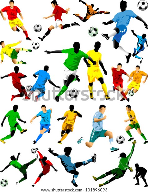 collection of soccer players in different\
positions (vector);