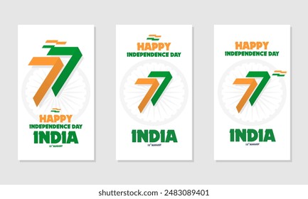 a collection of social media designs with the theme of Indian Independence Day, perfect for office, company, school, social media, advertising, sales, printing and more