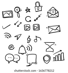 collection of social media icon symbol illustration with hand drawn doodle style vector isolated