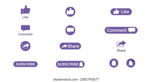 Collection of Social Media Interaction Buttons in Lilac.