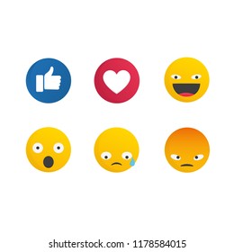 Collection of social media  like, love, haha, sad, wow and angry emoticons