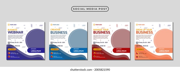 Collection of social media post banner templates. Perfect for business webinars, marketing webinars, online class programs, etc.