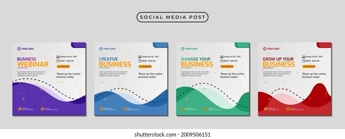 Collection of social media post banner template design. Perfect for business webinar, marketing webinar, online class program, etc