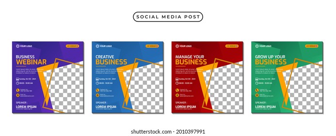 Collection of social media post banner template design. Perfect for business webinar, marketing webinar, online class program, etc