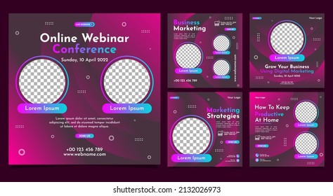 Collection of social media post banner templates. Perfect for business webinars, marketing webinars, online class programs, etc.