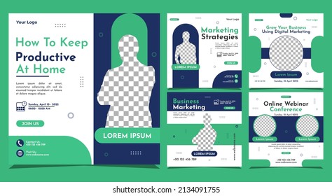 Collection of social media post banner templates. Perfect for business webinars, marketing webinars, online class programs, etc.