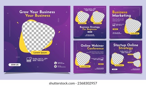 Collection of social media post banner template. Perfect for business webinars, marketing webinars, online class programs, etc