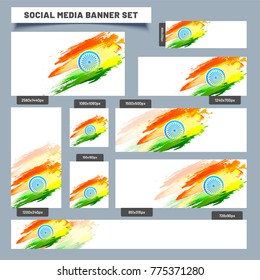 Collection of Social Media Post or Banners in Indian National Tricolors with Ashoka Wheel. 