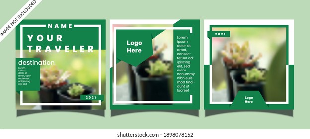 A collection of social media post tamplates, holiday and traveler, with the theme of green and white nature.