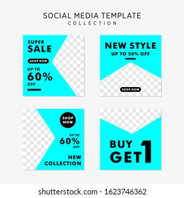 Collection of social media post template. Set of vector digital promotion. Aqua color