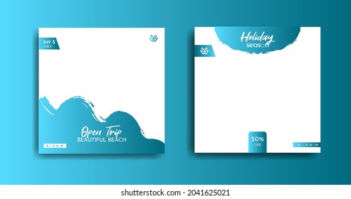 Collection Of Social Media Post Templates. Sales Of Web Banners For Travel Advertising. Design With Blue Gradient Color. Instagram Post Templates.