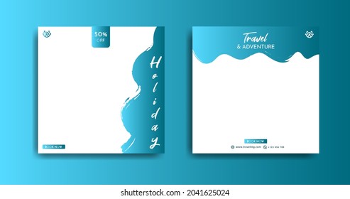 Collection Of Social Media Post Templates. Sales Of Web Banners For Travel Advertising. Design With Blue Gradient Color. Instagram Post Templates.