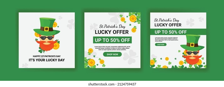 Collection of social media post templates for sales promotion on St. Patrick Day.